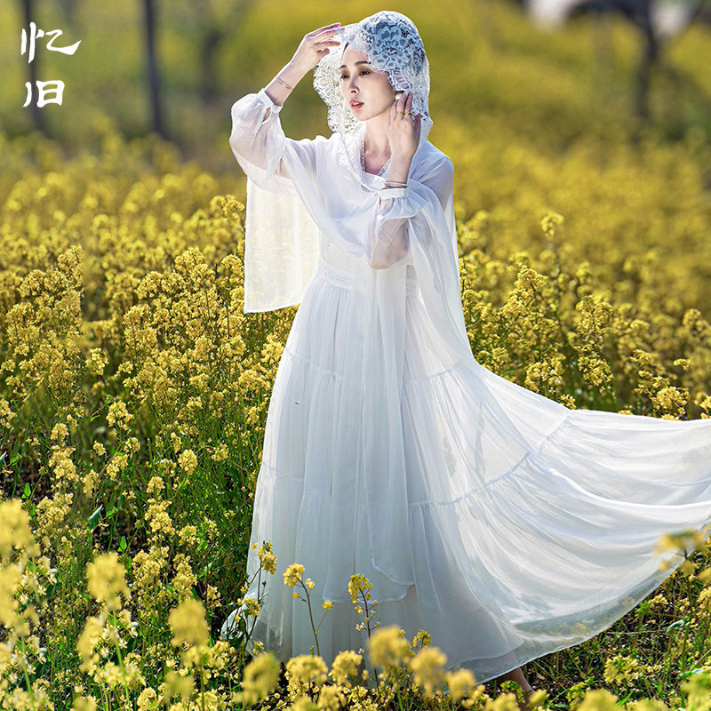 忆旧轻薄白色连衣裙女夏季裙子