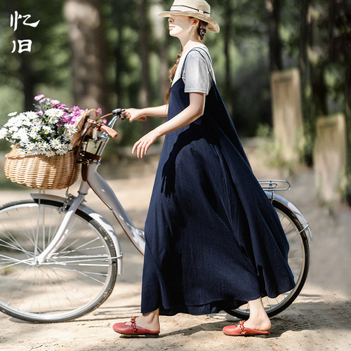 亚麻吊带连衣裙女夏季多色百搭