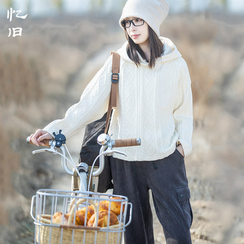 忆旧宽松复古加绒连帽卫衣女冬季