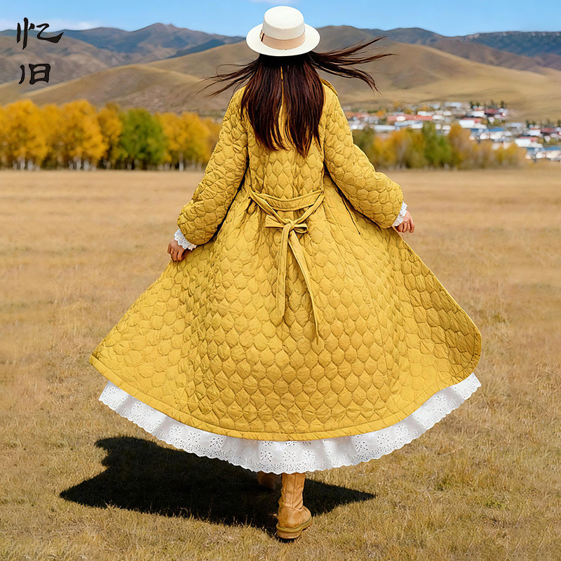 复古中长款棉衣棉服女秋冬季外套