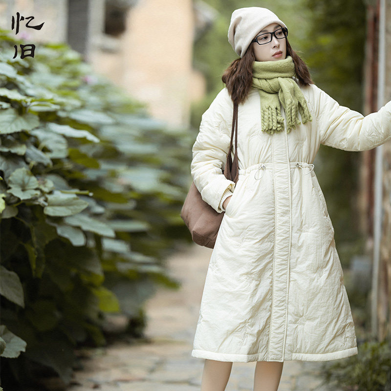 忆旧复古蝴蝶刺绣棉衣女冬中长款