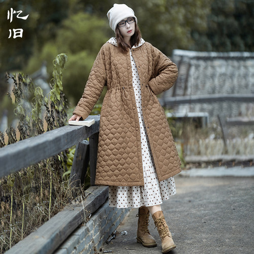 忆旧复古肌理感中长款棉服女冬季