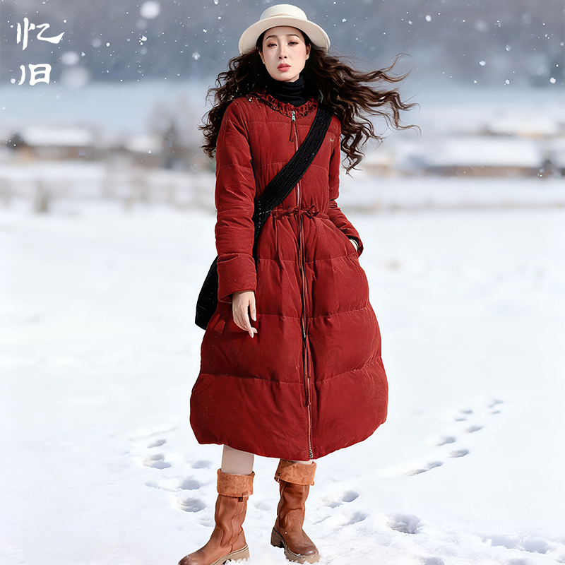 红色羽绒服女冬季中长款加厚外套