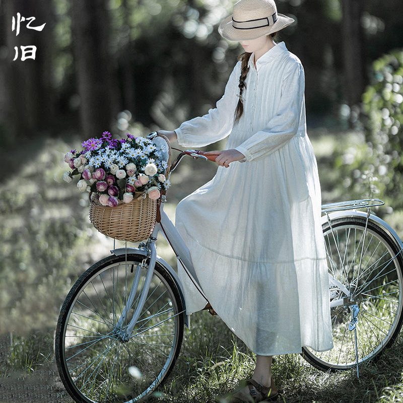 【白芷午后】文艺亚麻女长袖气质衬衫裙高级感夏装白色