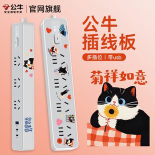 公牛插线板扩展器接线带usb接口的分控两孔延长线高颜值智能插座