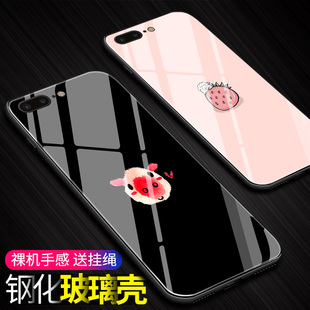 iphone6s plus苹果7 8plus手机壳玻璃软简约小清新小猪头草莓萌