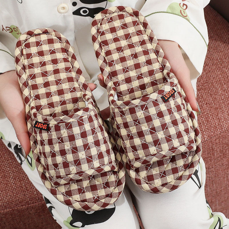 春秋四季甜美可爱棉布情侣软底布艺拖鞋女木地板家居室内静音无声