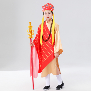 儿童唐僧全套服装西游记师傅唐玄奘舞台演出服兵器禅杖佛珠套装