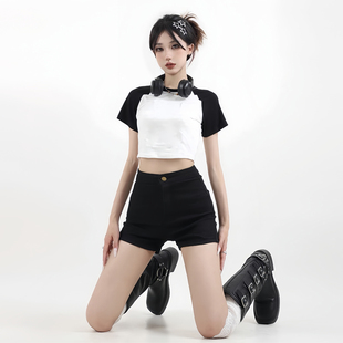 下半身消失黑色高腰牛仔超短裤女春夏甜辣妹jazz爵士跳舞蹈热裤子