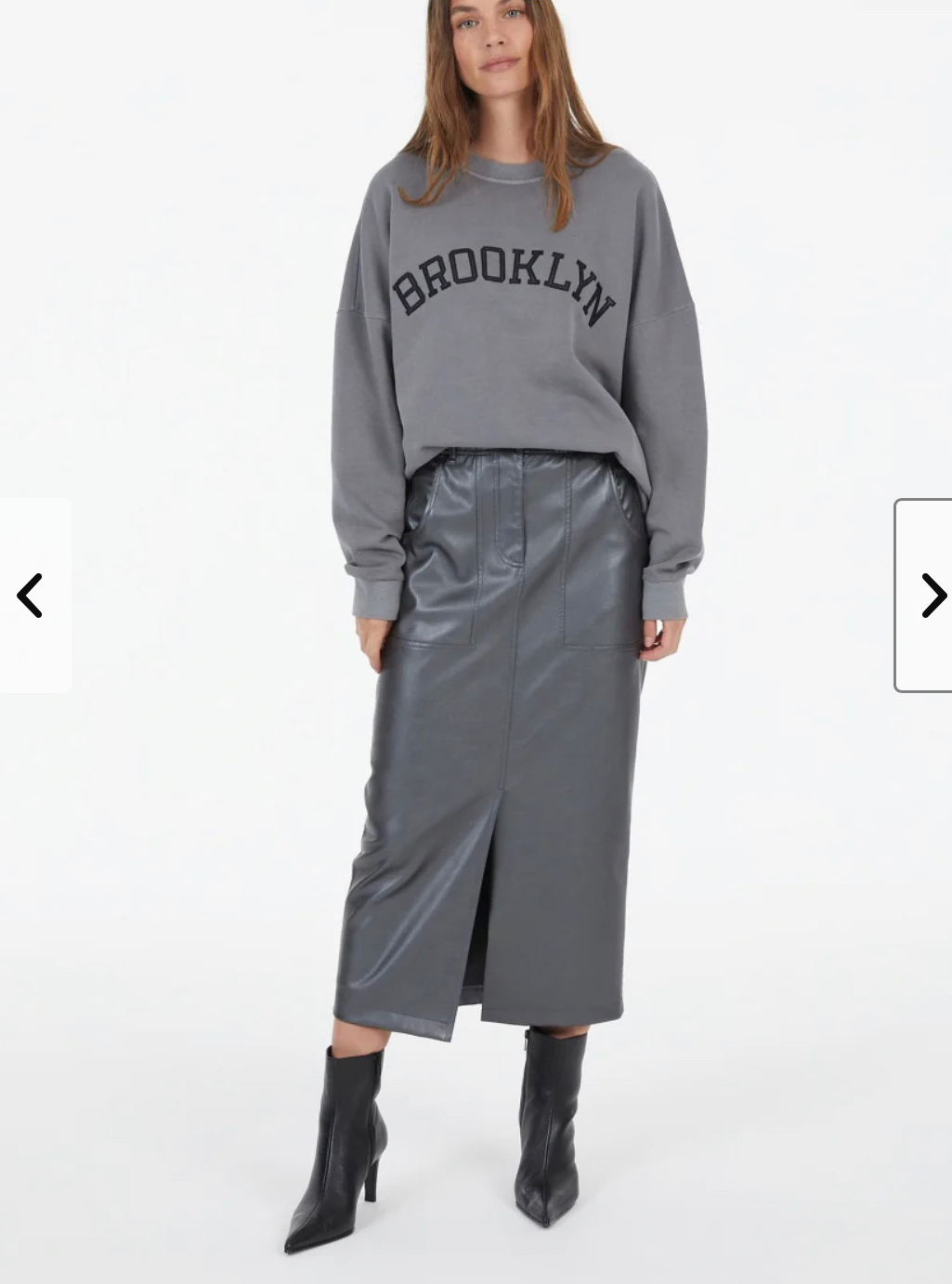 欧单Ma 159欧 女生春秋款 深灰色时尚中长款直筒开叉高腰pu皮半裙