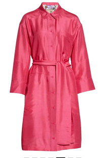 宽松落肩衬衫 丹麦轻奢m 火烈鸟红 重磅真丝 休闲连衣裙 495美元