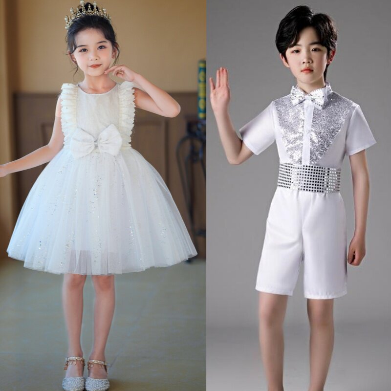 六一儿童演出服白色蓬蓬纱裙公主裙男女童幼儿园舞蹈合唱表演服装