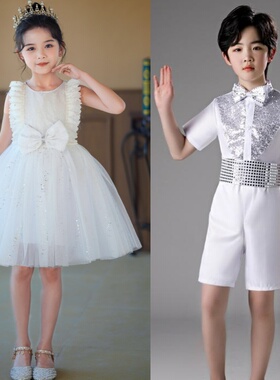 六一儿童演出服白色蓬蓬纱裙公主裙男女童幼儿园舞蹈合唱表演服装