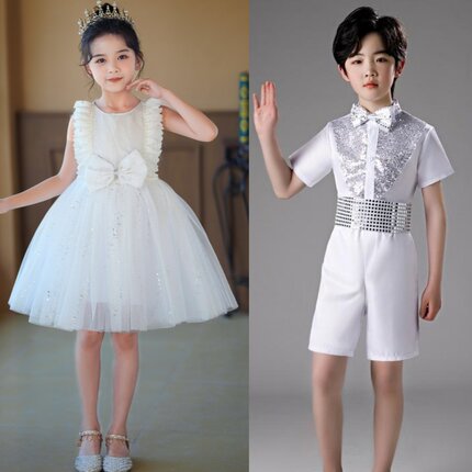 六一儿童演出服白色蓬蓬纱裙公主裙男女童幼儿园舞蹈合唱表演服装