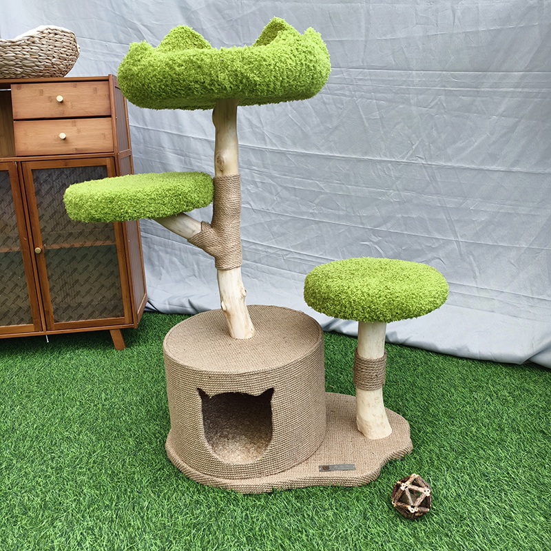 出口实木猫爬架叉树枝猫树猫窝猫抓板猫跳台枯木藤编可拆猫别墅