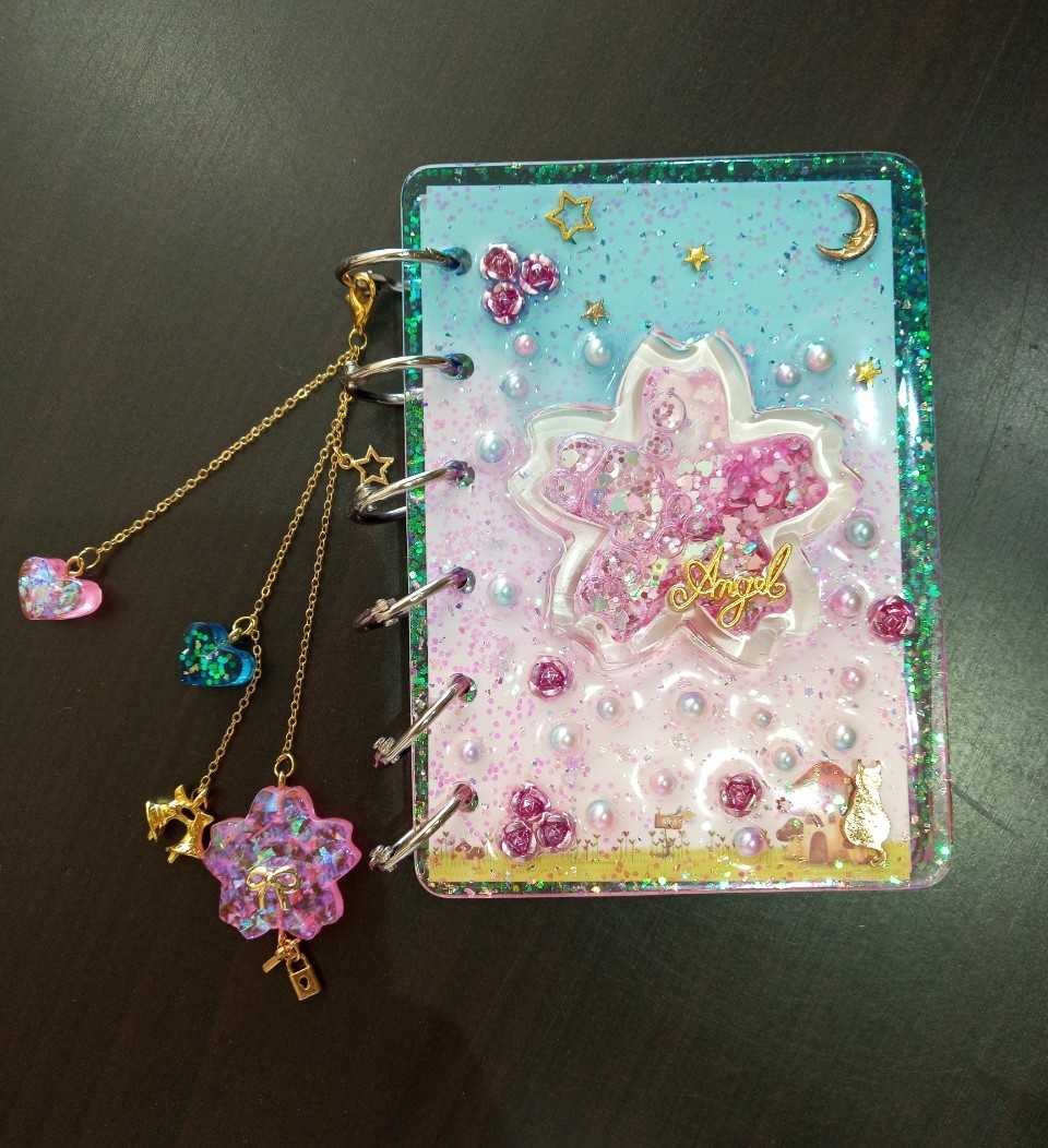 水晶滴胶成品笔记本 渐变色流沙手账本子 diy成品定制a5 a6 a7