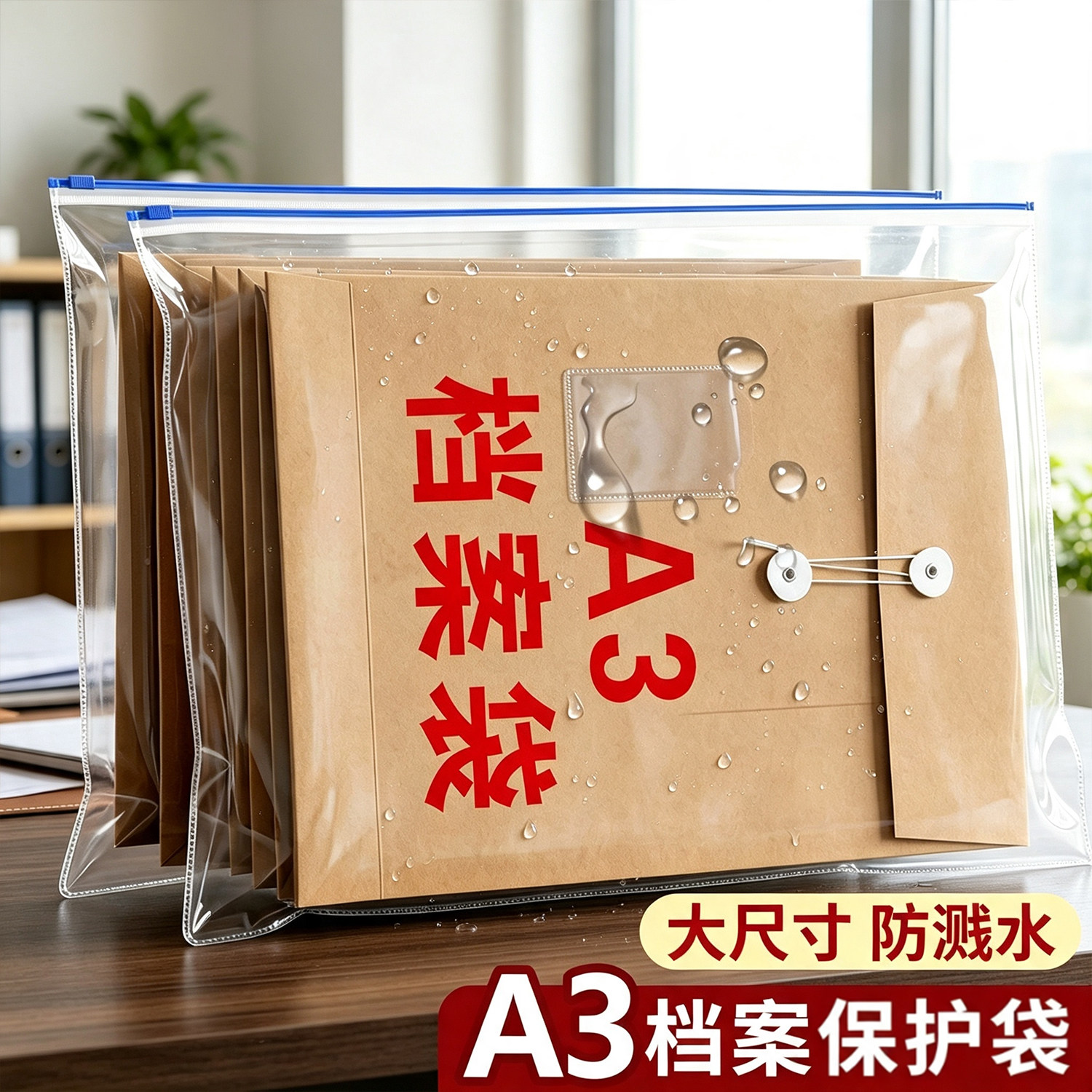 A3特大号透明文件袋资料档案袋牛皮纸收纳袋大容量a4录取通知书保护收纳袋加厚防水8K美术袋试卷奖状拉边袋子