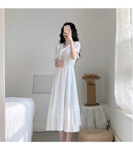 Summer new popular skirt bellflower French retro air fairy small fragrance white dress