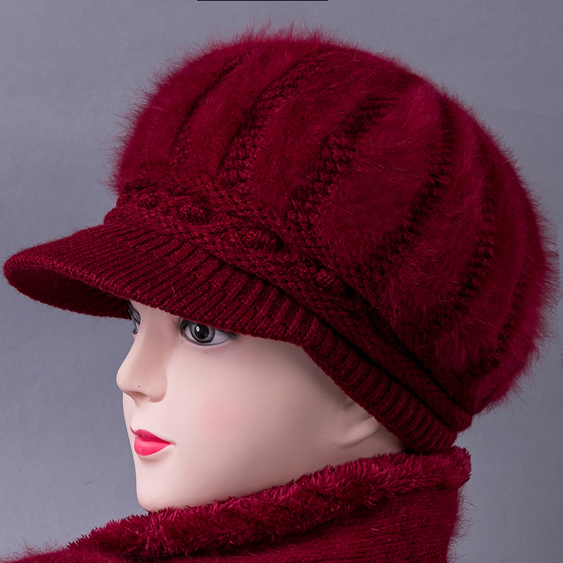 兔毛混纺加绒加厚奶奶针织保暖帽