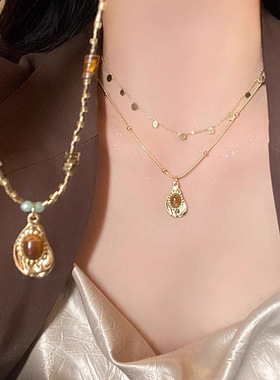 美拉德虎眼石串珠叠戴项链女秋冬高级毛衣卫衣链2026新款爆款颈链