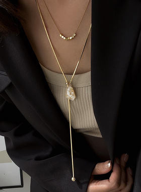 真金电镀不规则几何可调节项链轻奢高级感毛衣链个性时尚项饰