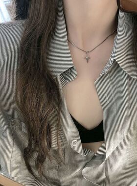 小星星吊坠钛钢项链女个性甜酷风简约银白色蛇骨链十字架链不掉色