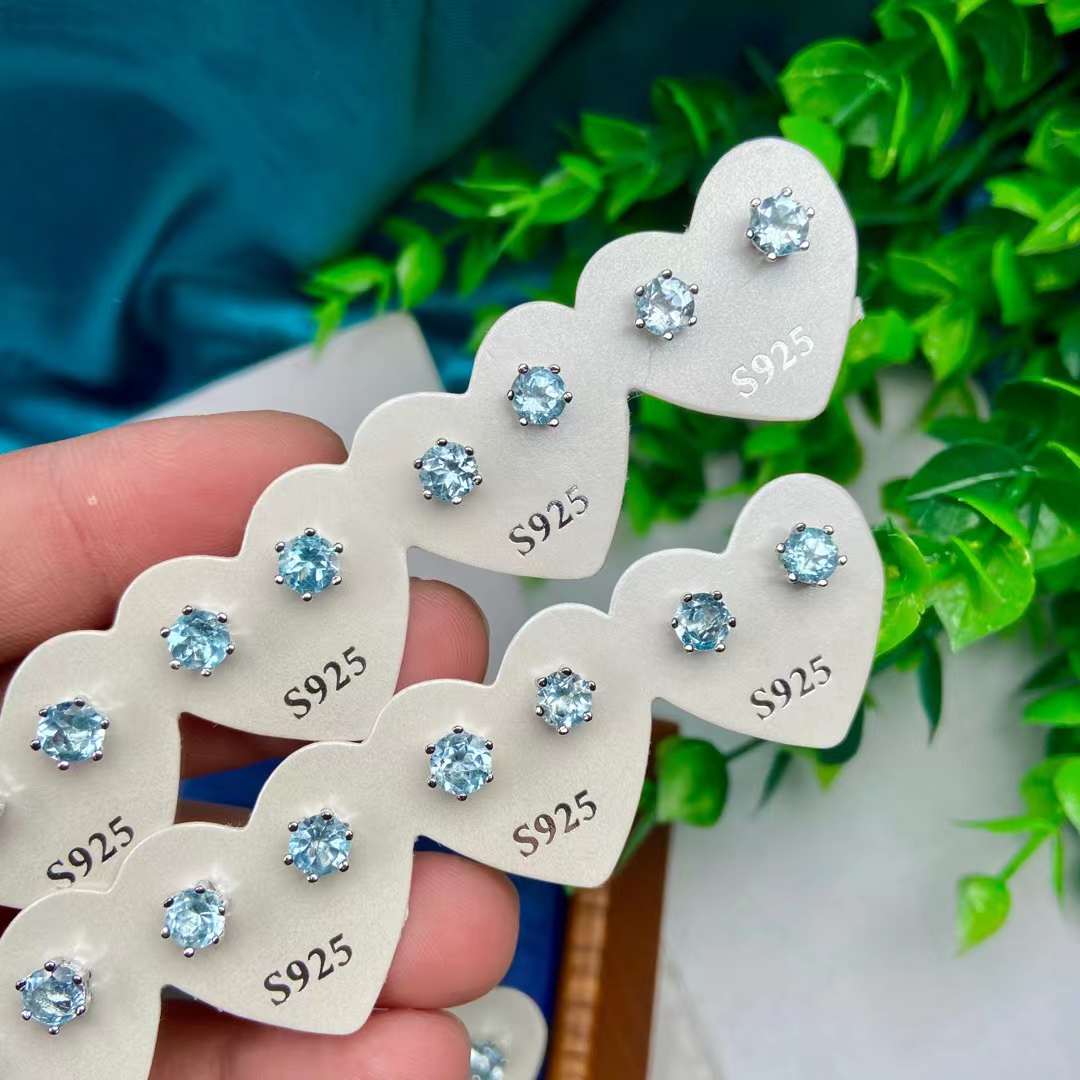 天然托帕石奢华小众S925银耳钉