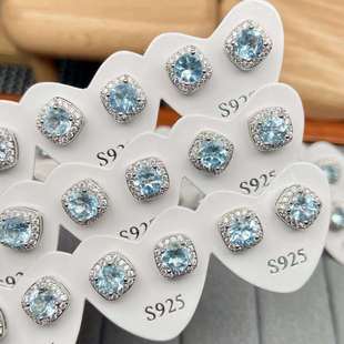 925纯银针防过敏天然切面托帕石耳钉女耳饰品高级感气质简约时尚