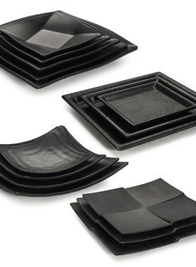 密胺四方盘子黑色塑料正方形仿瓷餐盘商用火锅店餐具小吃碟子凉菜