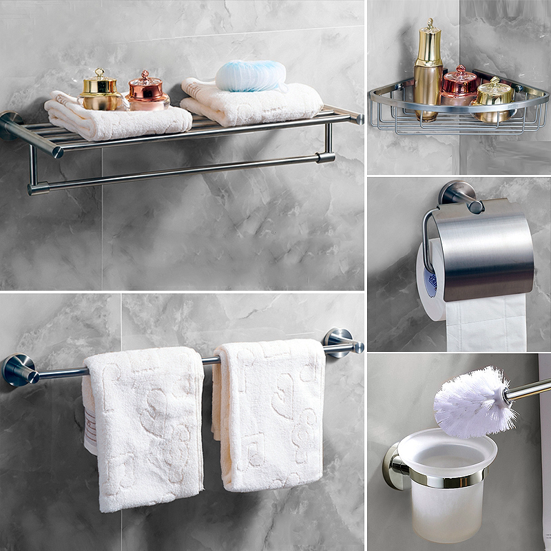 潜水艇不锈钢卫浴五金挂件免打孔套装浴巾毛巾架置物卷纸架马桶刷