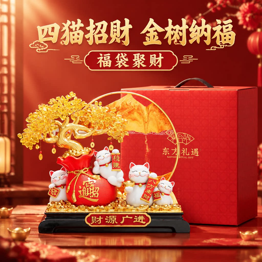 新中式招财猫摆件开业乔迁礼物