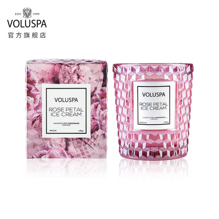 VOLUSPA香薰蜡烛玫瑰马卡龙系列压花玻璃杯香氛蜡烛家用卧室持久
