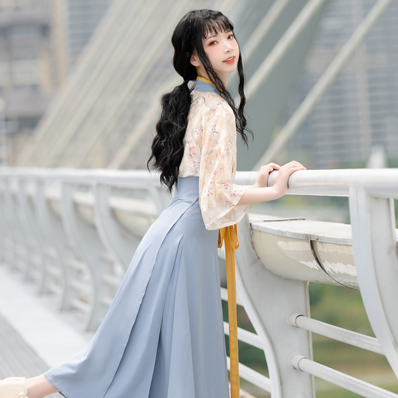 泠栖塘原创宋制日常汉服三裥裙半袖短褙子套装显修身元素夏季新品
