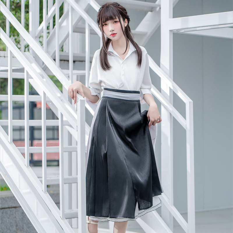 泠栖塘原创明制汉服女马面裙一片式梯形褶撞色流光下裙春秋可定制