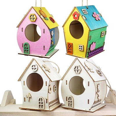 手工DIY木制房子白坯拼插鸟屋