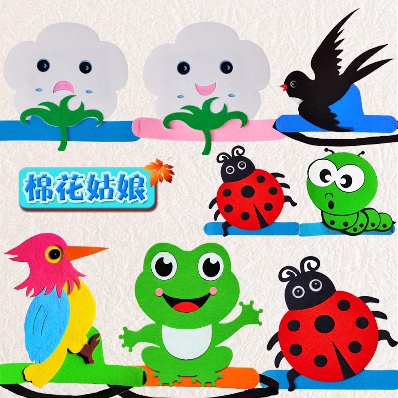 棉花姑娘头饰动物帽子啄木鸟青蛙七星瓢虫头套叶子幼儿园表演道具