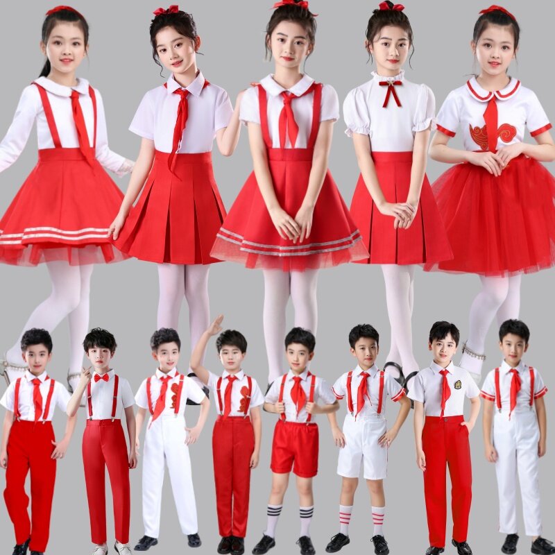 儿童红歌合唱团公主裙演出服中小学生红领巾少先队相约中国梦服装