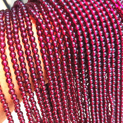 天然酒红石榴石散珠子圆珠手工diy配饰配珠材料