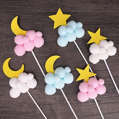 毛球月亮星星白云卡通蛋糕装饰