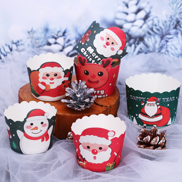 圣诞节蛋糕装饰马芬杯小插件烘焙雪人麋鹿纸杯子圣诞老人50个装