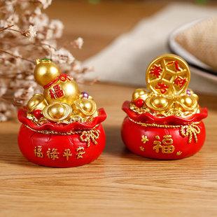 饰品摆件福气满满好运来摆件 新年钱袋树脂工艺聚宝盆八方来财装