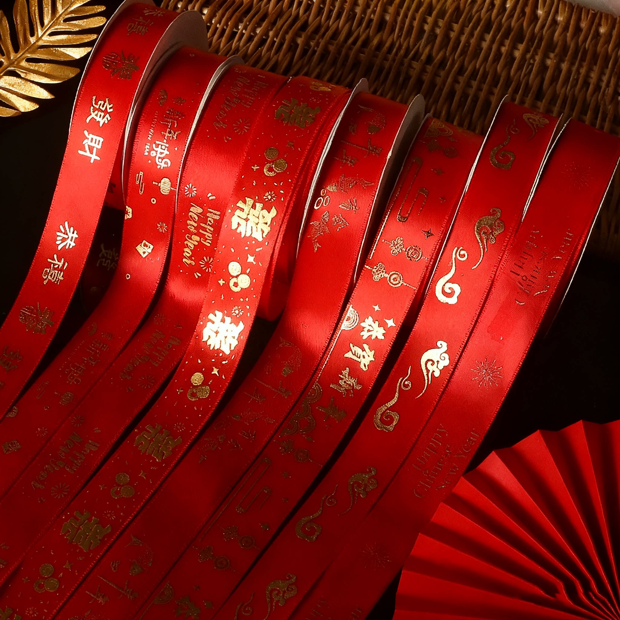 2026新年快乐红色丝带礼盒装饰