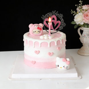 情人节快乐kt猫主题系列软胶蛋糕摆件送女友惊喜纪念日小蛋糕装饰
