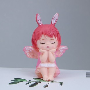 女孩生日蛋糕装 扮 饰摆件粉色兔子耳朵娃娃公主宝贝搪胶公仔烘焙装