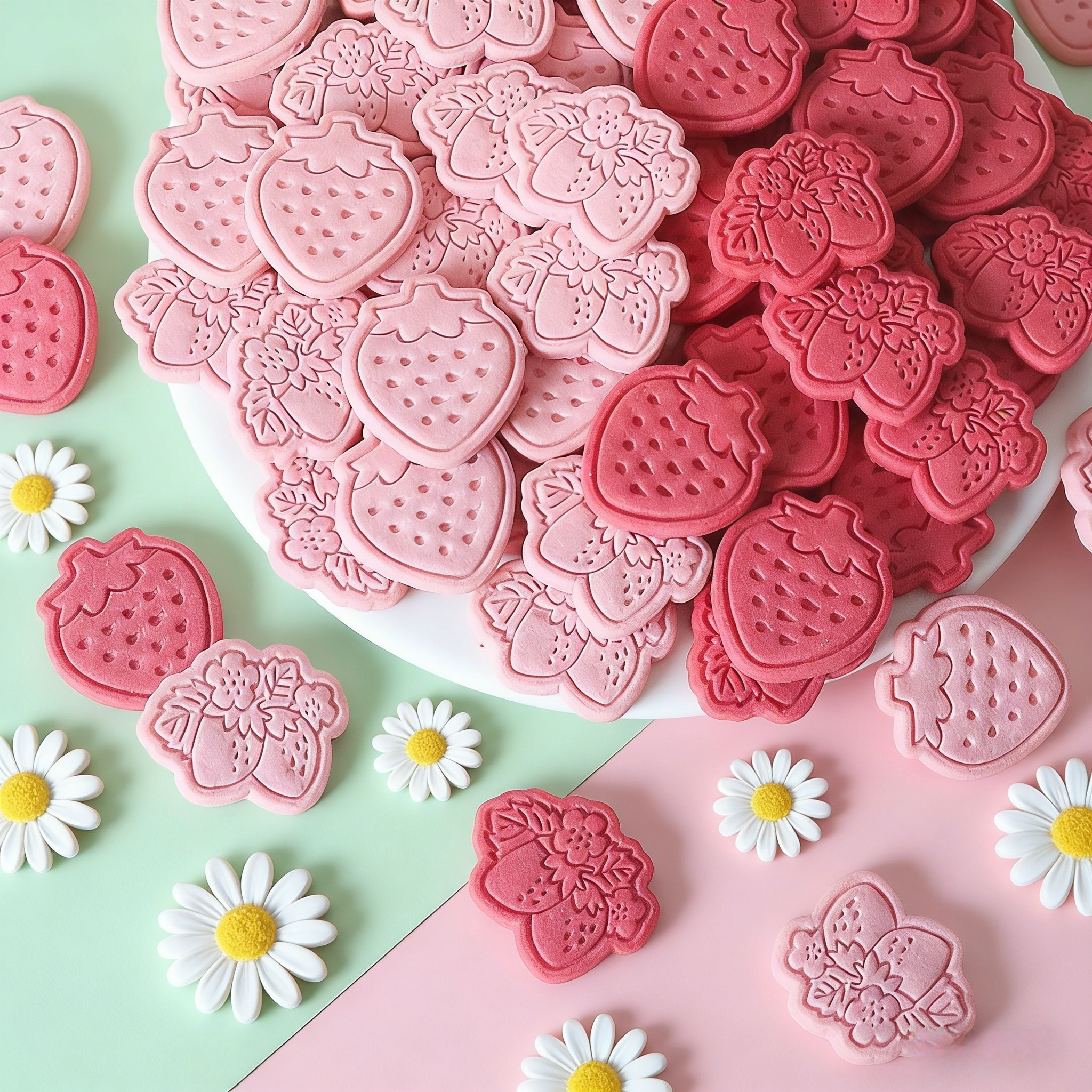 网红草莓造型红色粉色饼干生日派对蛋糕装饰纸杯烘焙甜品饼干插件