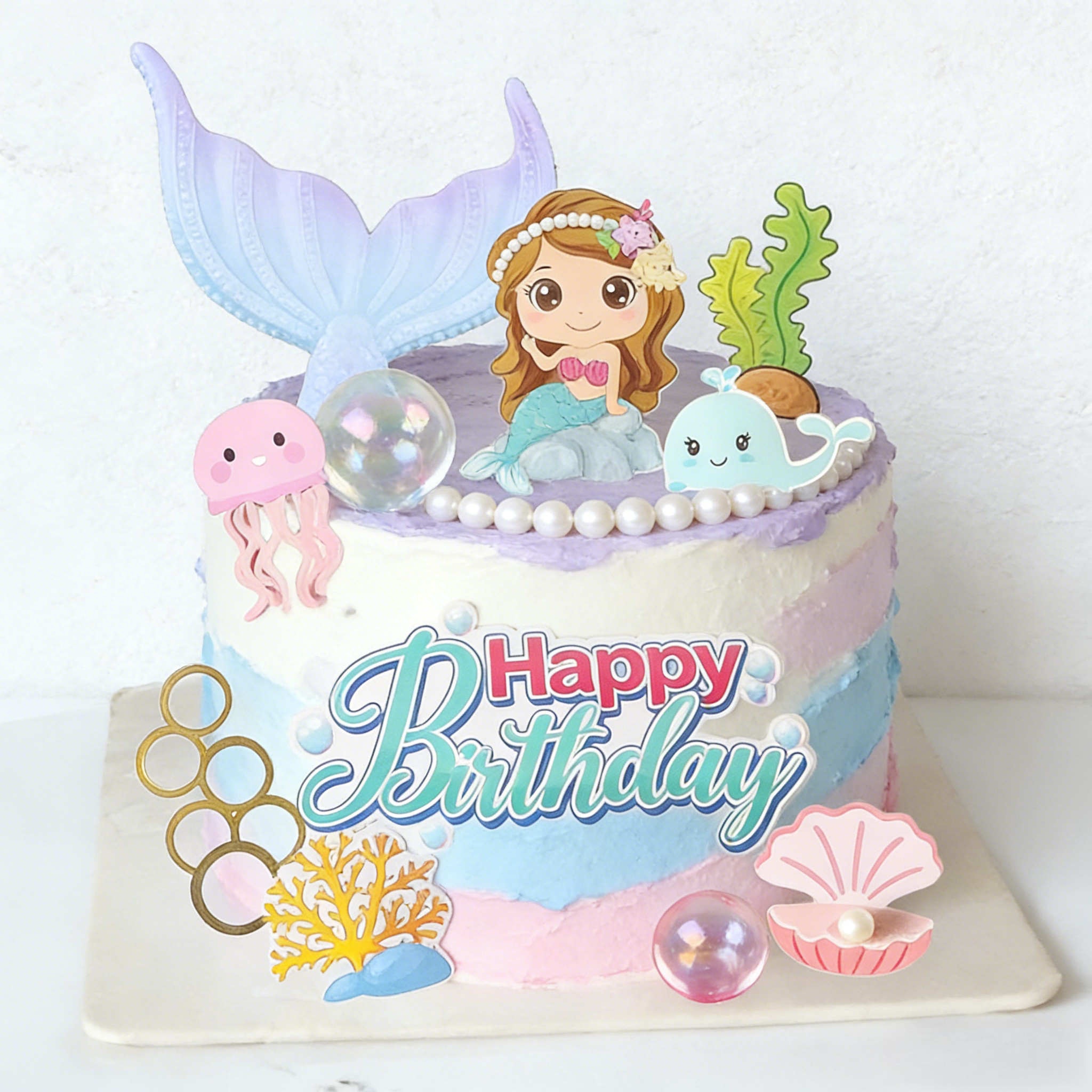 小公主海洋主题生日蛋糕装饰插牌