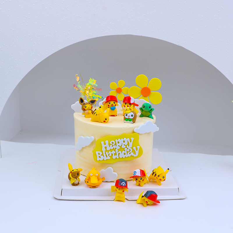 神奇宝贝迷你红帽子皮卡丘pvc套装摆件儿童生日派对蛋糕装饰插件