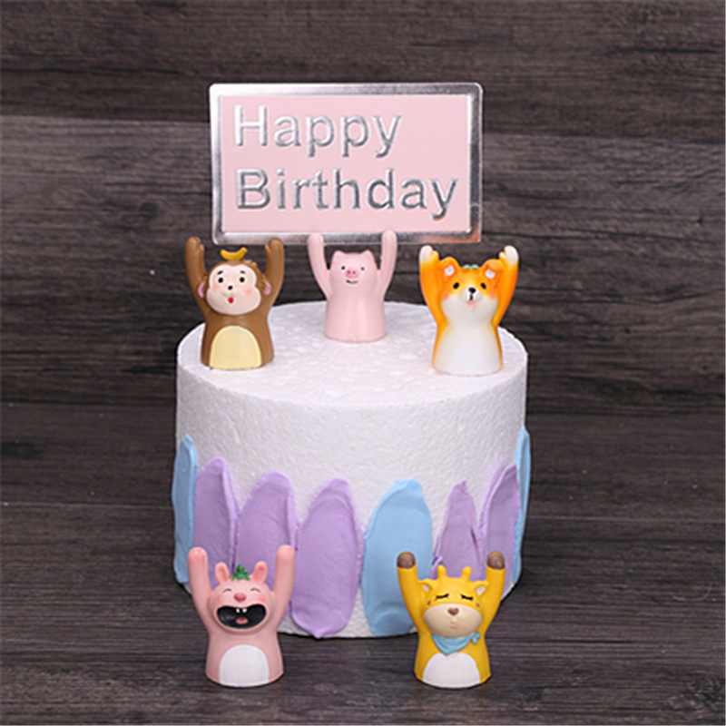 烘焙装饰举牌小猪创意动物举祝福语蛋糕装饰摆件插件动物公仔摆件