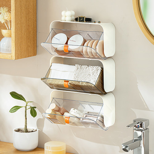 卫生间镜柜翻盖卸妆棉棉签收纳盒