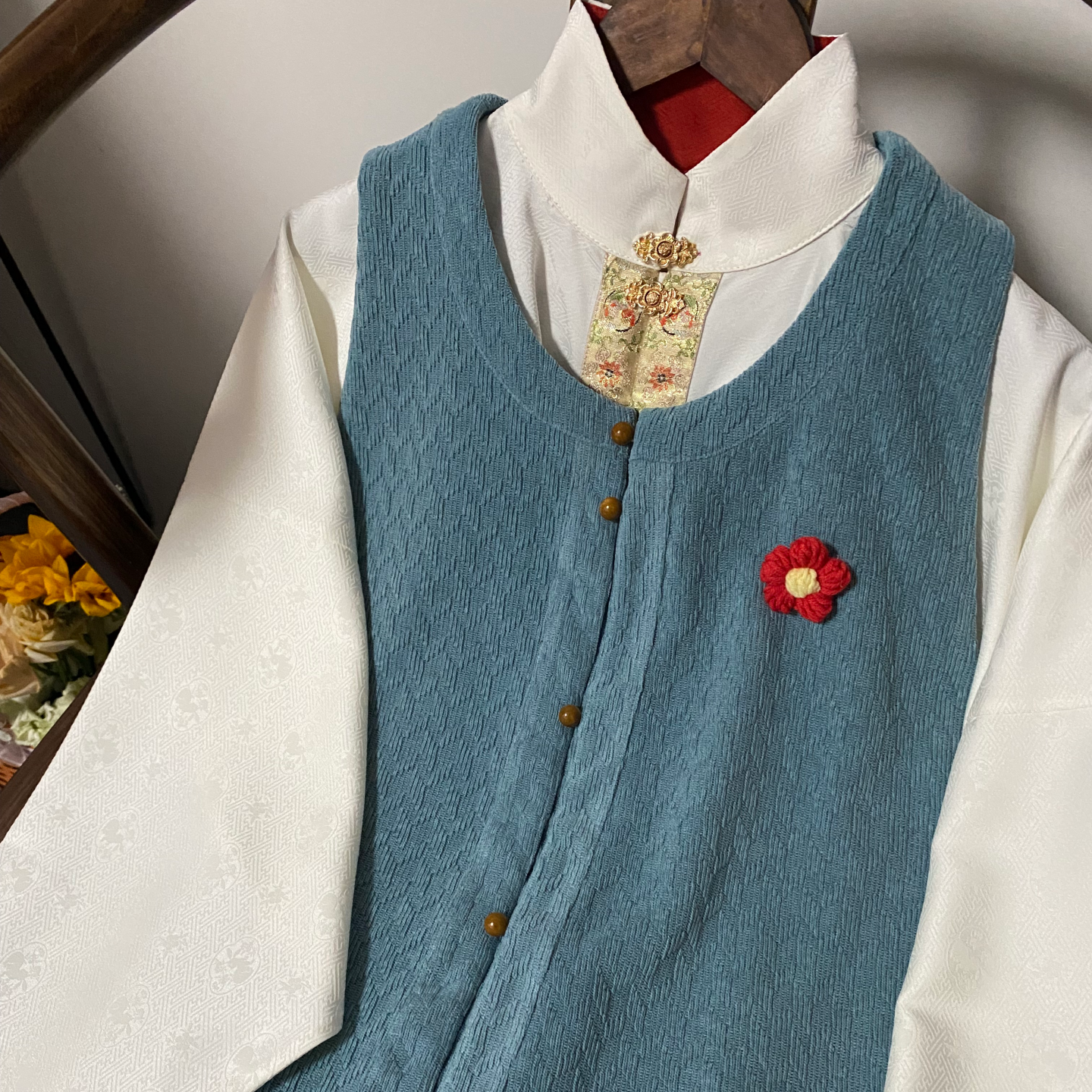 秋冬多色针织比甲带口袋